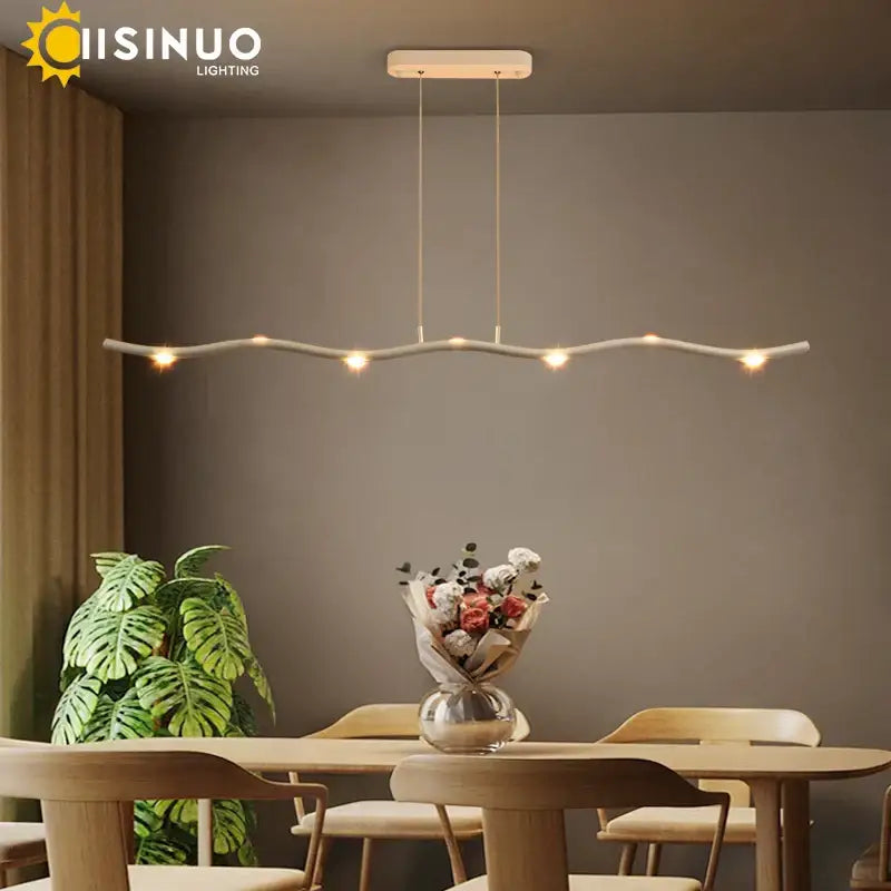 Modern white led wave pendant light with curved wooden design and warm bulbs for dining room decorbites led wave pendant