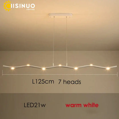 Modern white led wave pendant light with curved textured body and seven warm heads for dining room decorbites pendant light