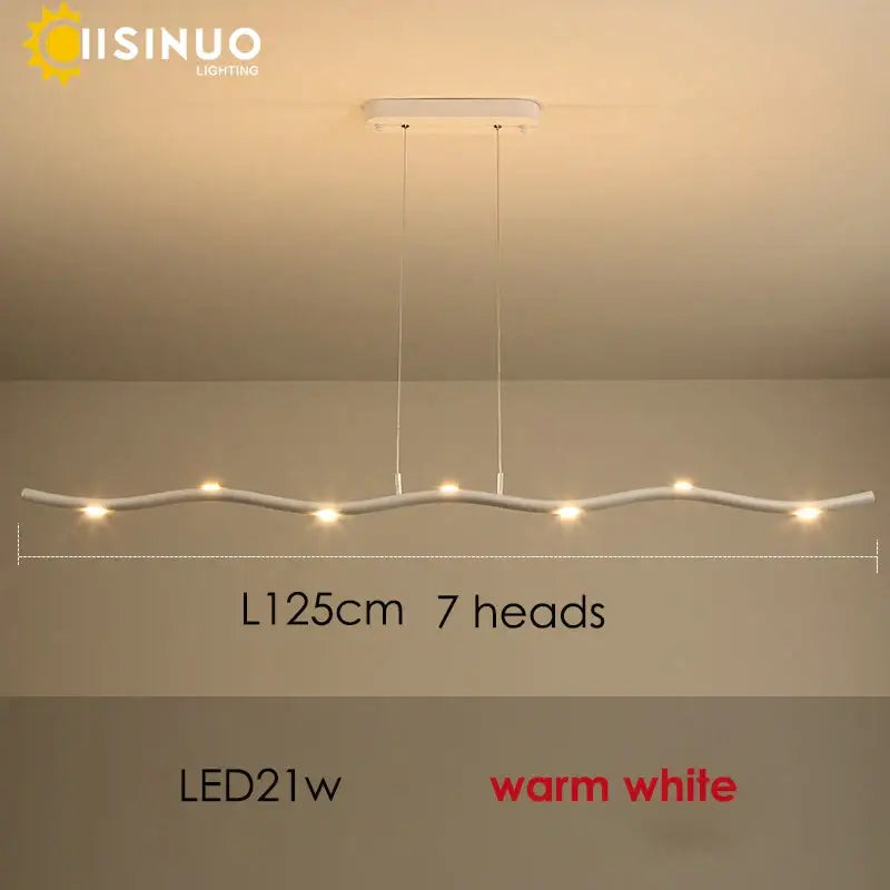 Modern white led wave pendant light with curved textured body and seven warm heads for dining room decorbites pendant light