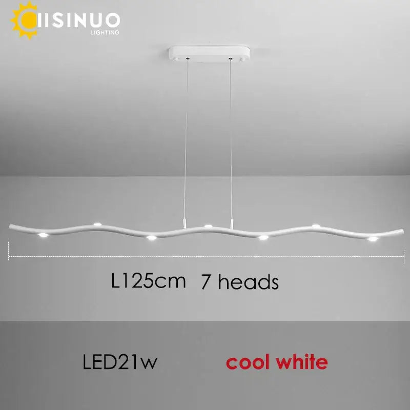 Modern white led wave pendant light with sleek wavy design and seven integrated lights for dining room decorbites pendant light