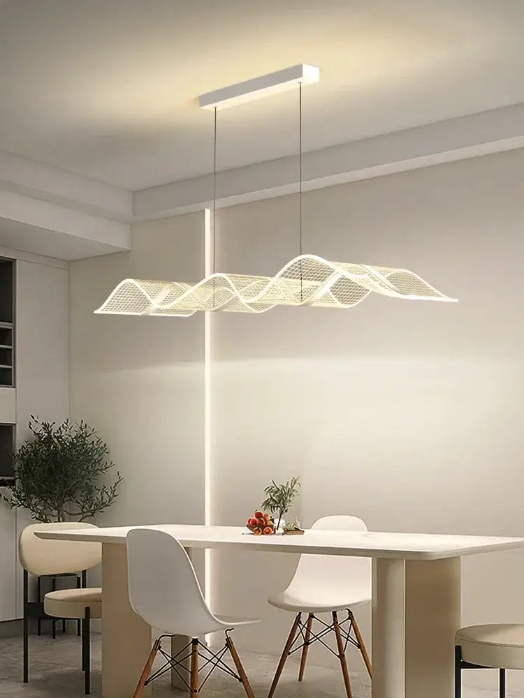 Modern white led wave pendant light with wavy mesh design and sleek rectangular fixture for living room decorbites pendant light