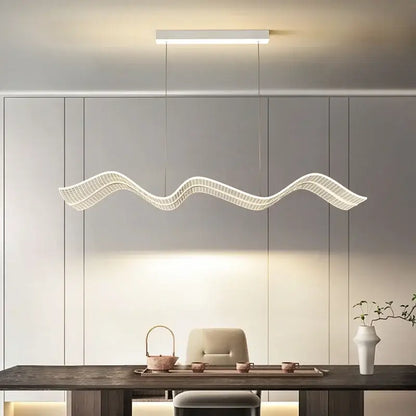 Modern white led wave pendant light with woven mesh design and sleek cords for living room and kitchen decorbites pendant light