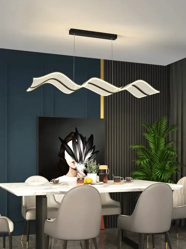 Modern white led wave pendant light with sleek black fixture and illuminated translucent panels for living room decorbites decor