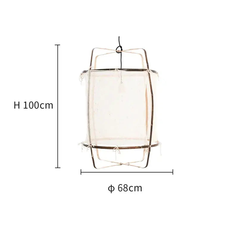 Modern white linen cotton pendant lamp with slender metallic frame and translucent mesh panels for kitchen island lighting