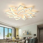 Modern white lotus flower ceiling light chandelier with delicate layered LED design for living room use