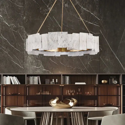 Modern white marble and gold cloud mist glass pendant lights featuring translucent panels for dining room decorbites cloud mist