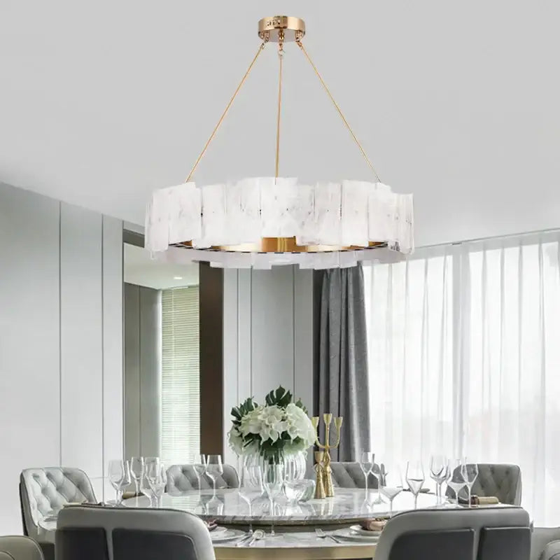 Modern white marble and gold cloud mist glass pendant lights with concentric rings for dining room decorbites cloud mist