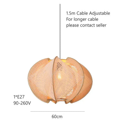 Warm-toned handmade rattan pendant light with shell shape and adjustable 1.5m cable for modern white marble dining table decorbites