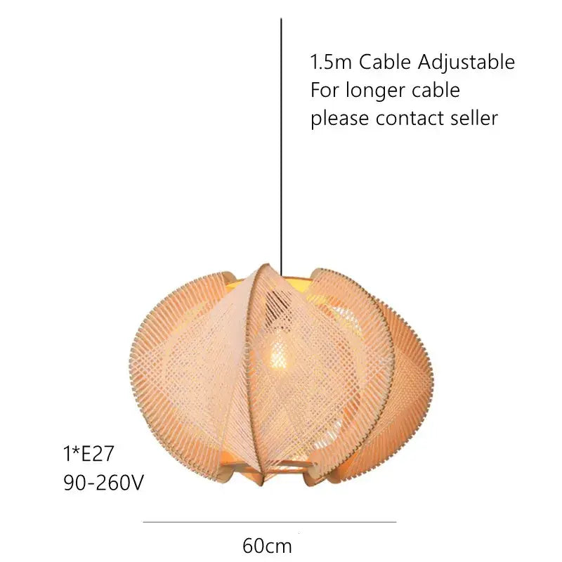 Warm-toned handmade rattan pendant light with shell shape and adjustable 1.5m cable for modern white marble dining table decorbites
