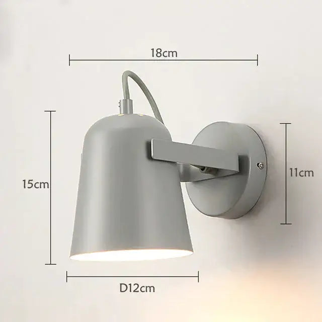 Modern white matte ferrell wall lamp with gray metal cylindrical shade and adjustable arm for bedroom spotlight use