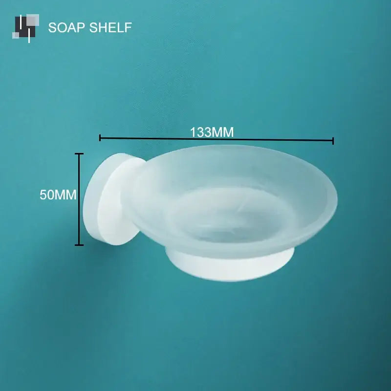 Modern white matte metal bathroom accessory set featuring a white frosted glass soap shelf with adhesive backing decorbites bathroom accessory