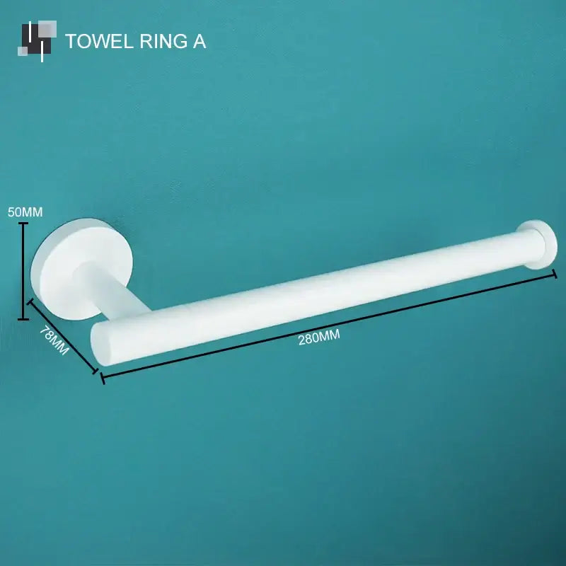 White plastic towel ring with circular mounting plate and cylindrical bar from decorbites bathroom accessory set