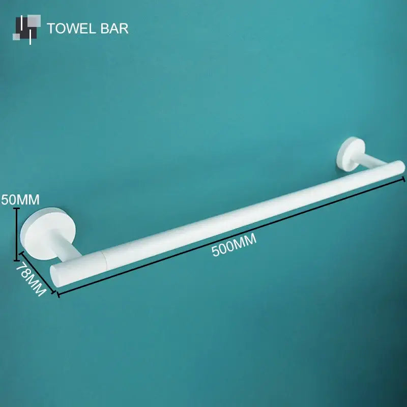 White sleek towel bar in modern white matte metal bathroom accessory set from decorbites bathroom accessory collection