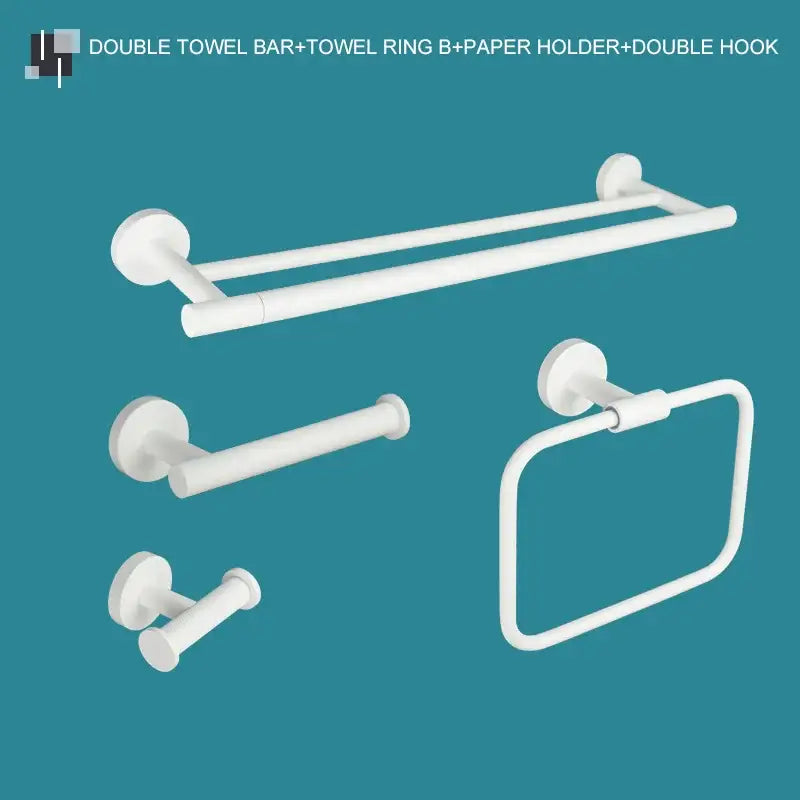 Modern white matte metal bathroom accessory set featuring a sleek towel rack with smooth finish decorbites bathroom accessory