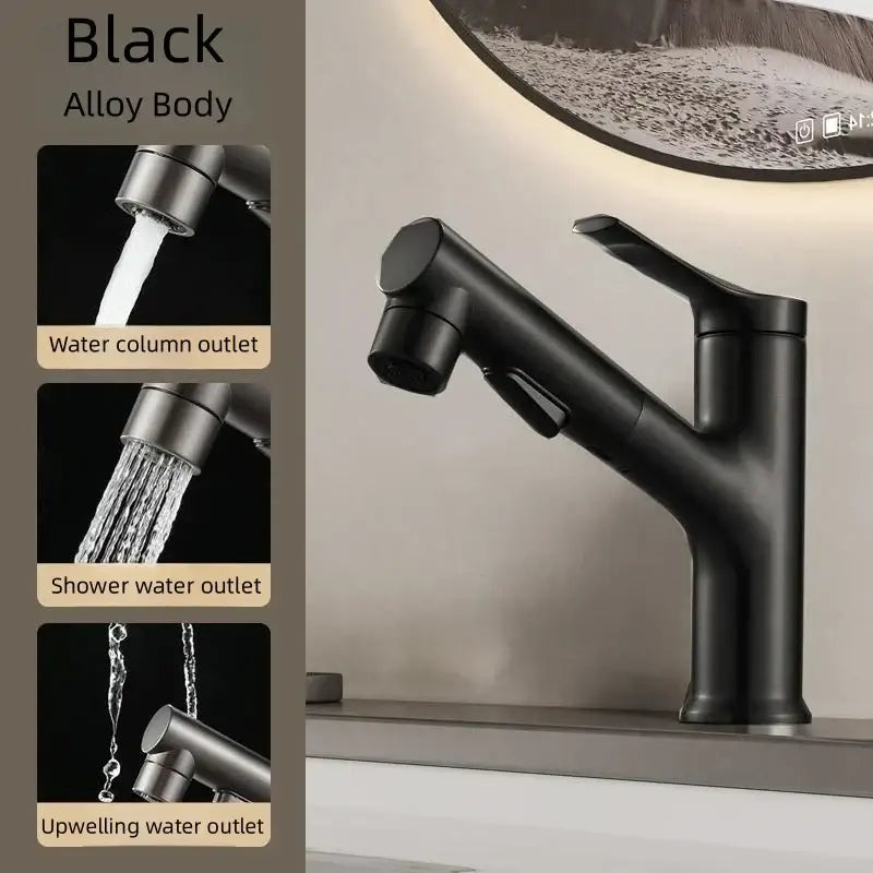 Black alloy decorbites basin faucet with sleek modern design and multiple water outlets pull-out faucet for kitchens