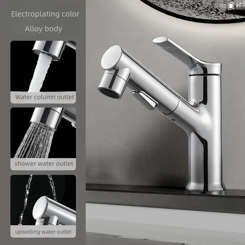 Modern white matte pull-out faucet with chrome-finished alloy three outlet design for decorbites basin faucet use
