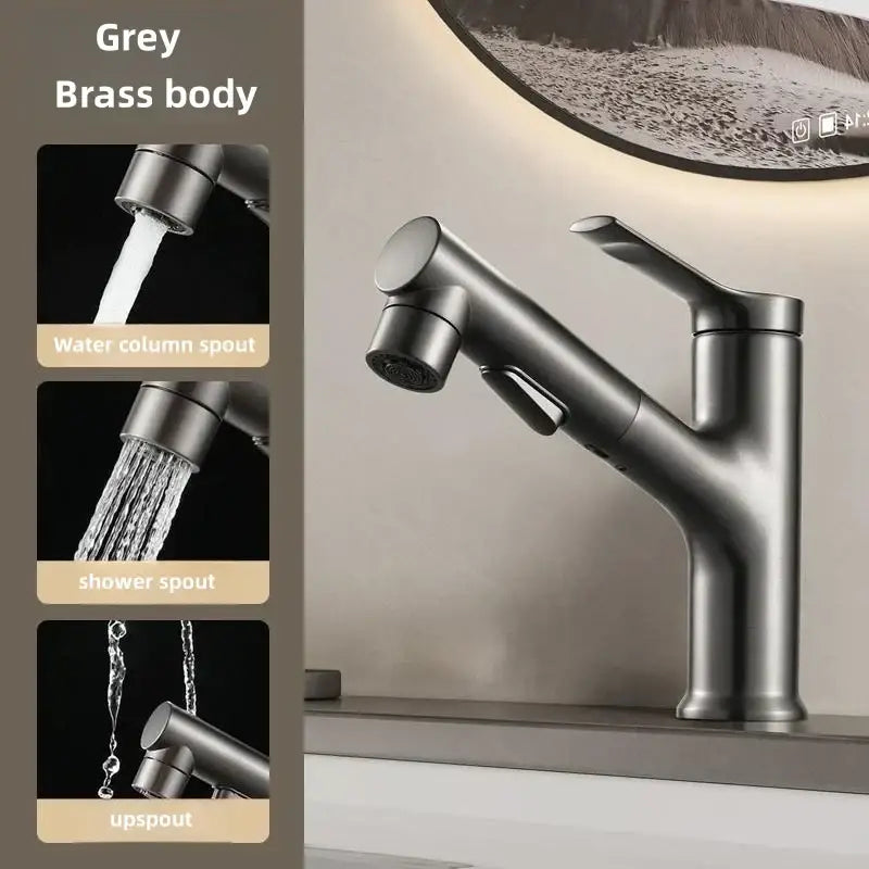 Modern white matte pull-out faucet with grey brass finish and minimalist design for decorbites basin faucet use