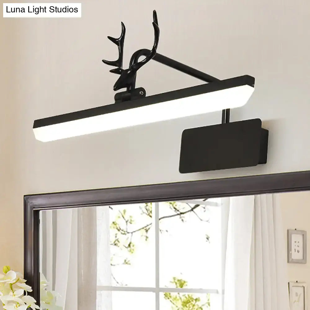 Black deer-head mounted led vanity wall lamp with sleek rectangular matte metal fixture for bathroom use