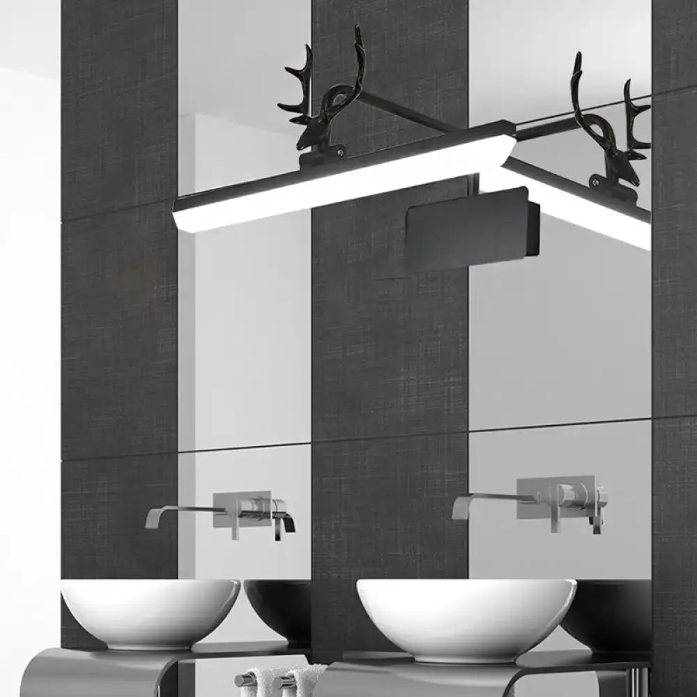 Modern white metal antler vanity wall lamp with a sleek black deer-head mounted led vanity wall light fixture