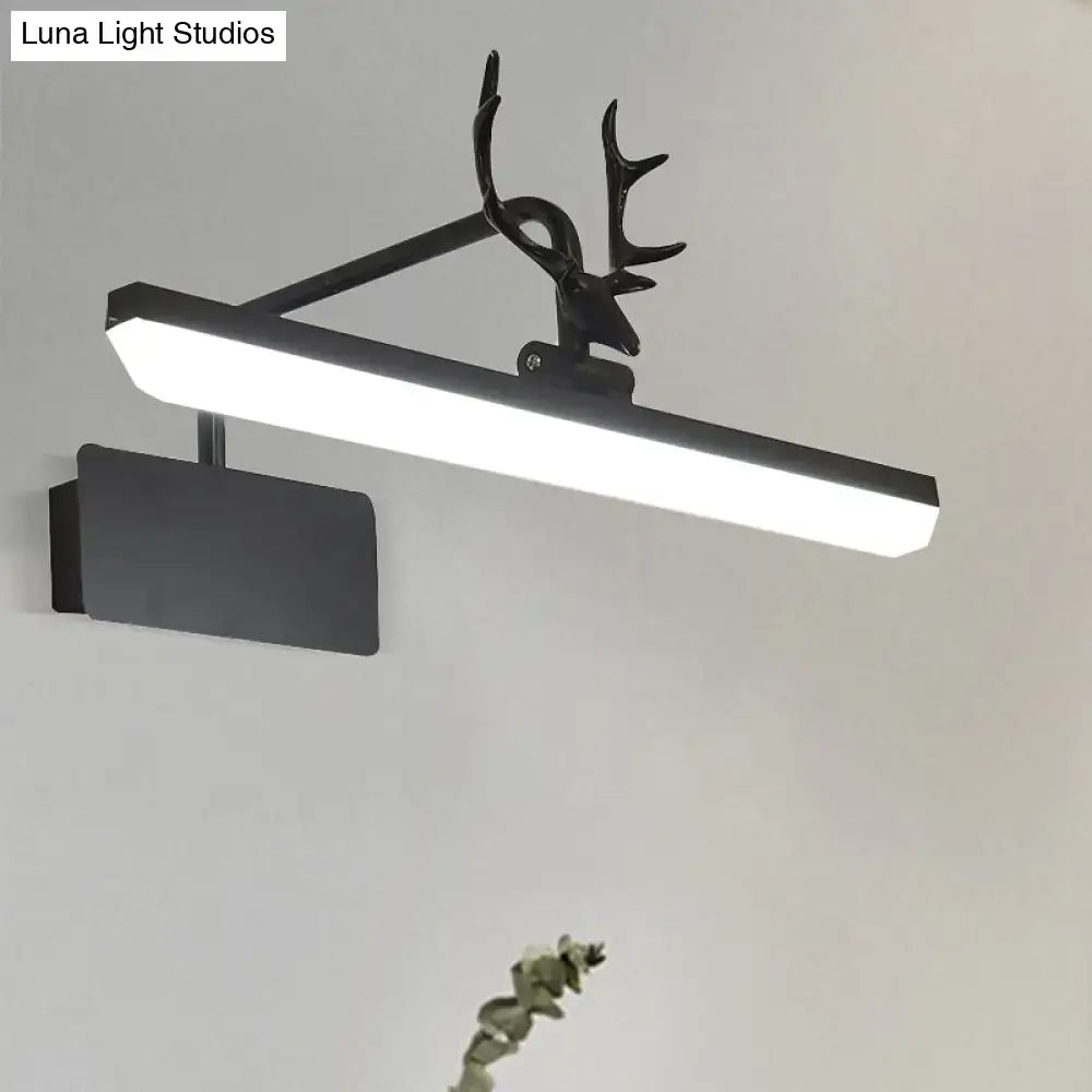 Modern white metal antler vanity wall lamp with black deer-head led task light and sleek rectangular fixture for bathroom wall lamp