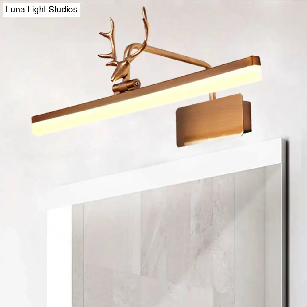 Modern white metal antler vanity wall lamp with gold-toned deer head led vanity wall lamp and brushed metal finish