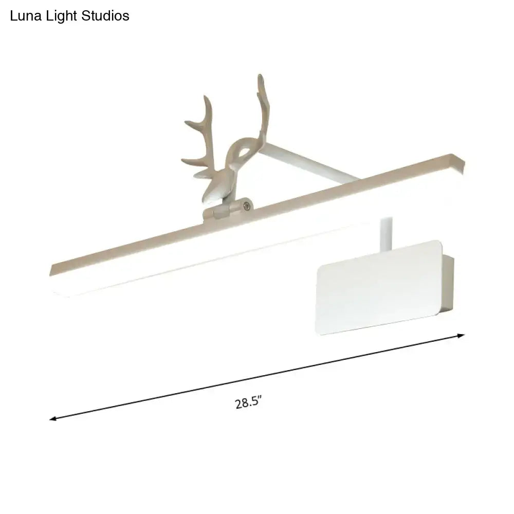 Modern white metal vanity wall lamp with led light and deer antler design on mounting bracket for bathroom use