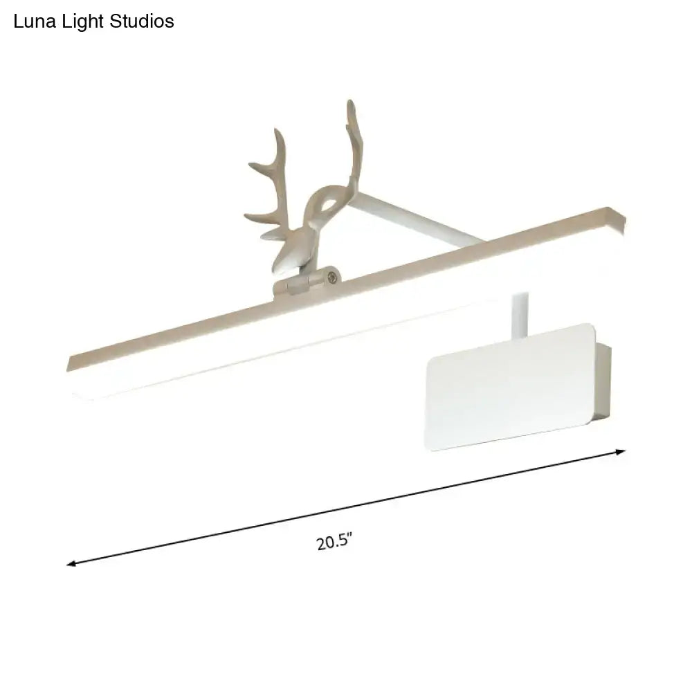 Modern white metal vanity wall lamp with sleek led light and antler design for bathroom use