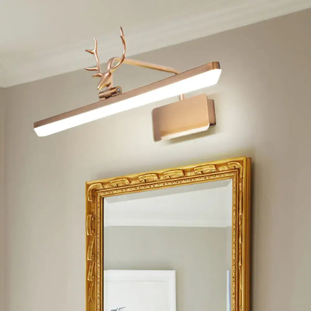 Modern white metal antler vanity wall lamp with rose gold led light and decorative deer head for bathroom vanity wall lamp