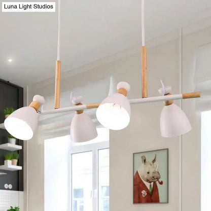 Modern white pendant light with wooden accents and three adjustable heads for dome shade island chandelier use