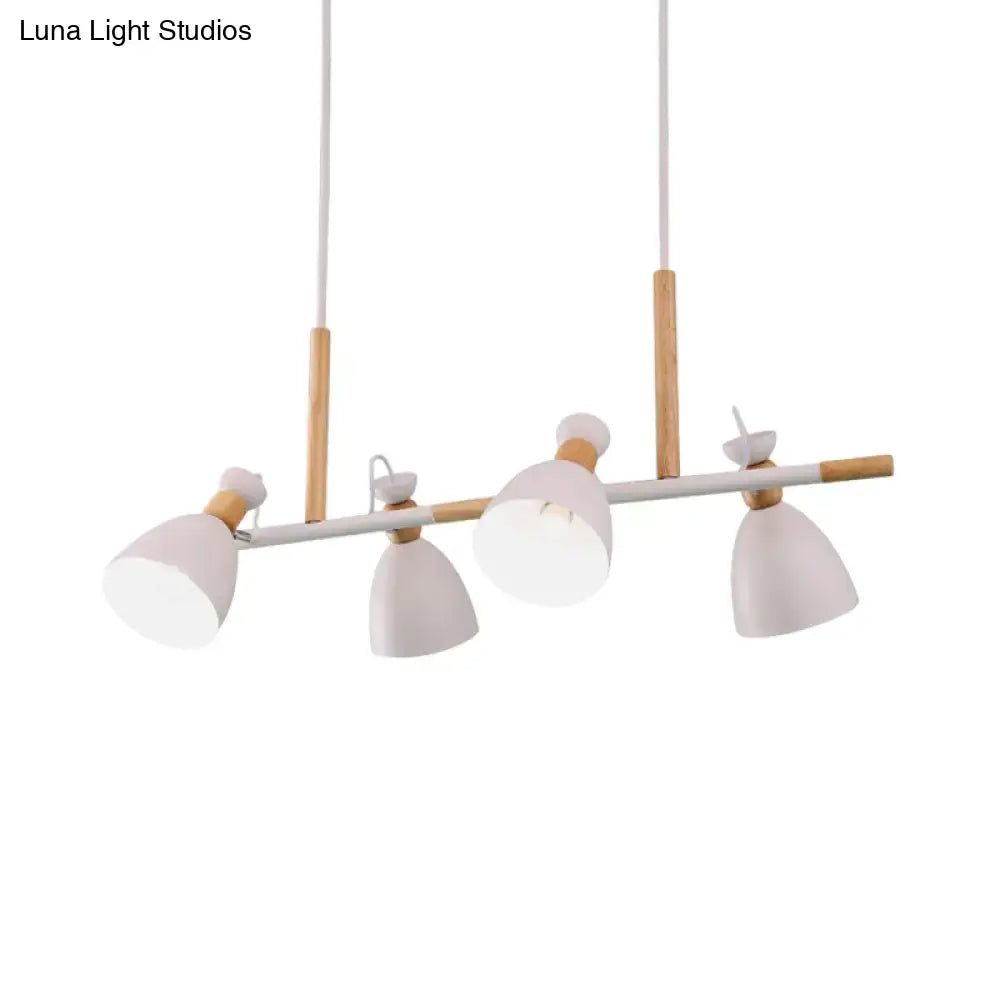 Modern white and wood metal dome shade pendant light with three adjustable heads for dome shade island chandelier use