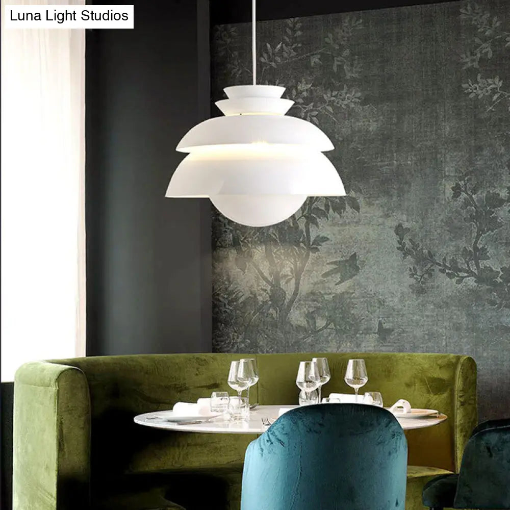 Modern White Metal Hanging Pendant Light with Wide Flare Design for Dining Room