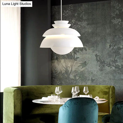 Modern White Metal Hanging Pendant Light with Wide Flare Design for Dining Room