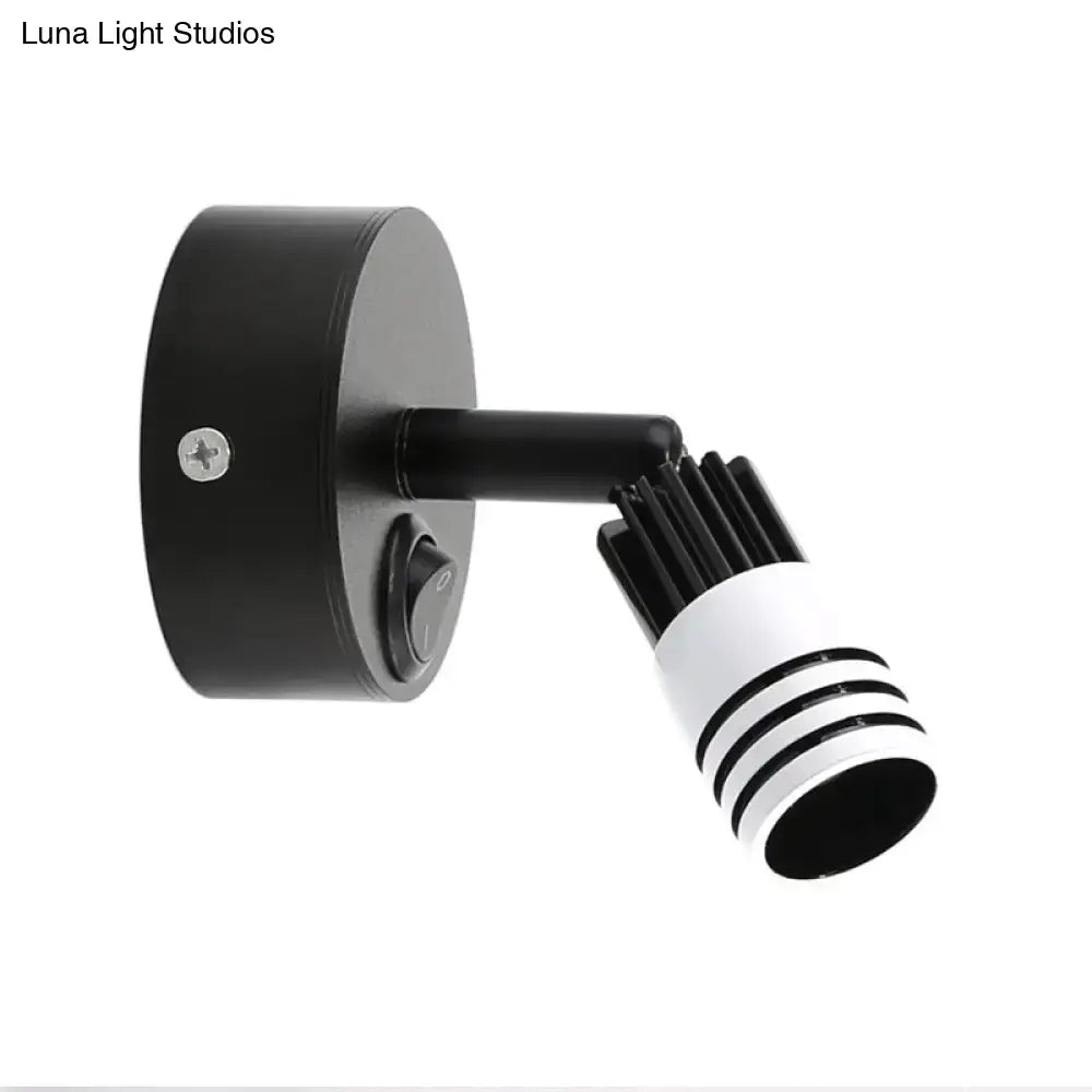 Modern white metal wall mounted led spotlight with adjustable black and white light fixture and striped lens housing