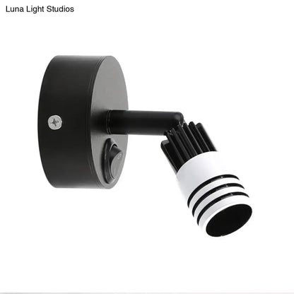 Modern white metal wall mounted led spotlight with adjustable black and white light fixture and striped lens housing