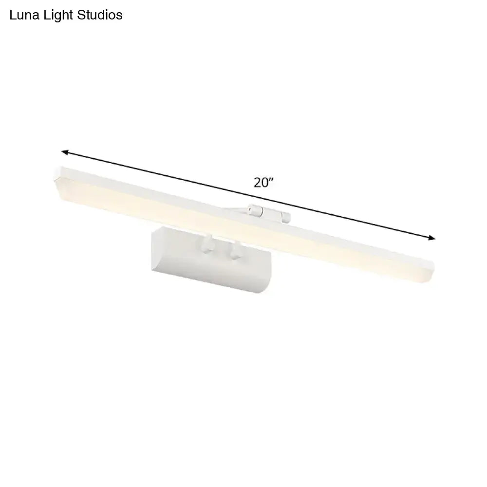 A sleek 20-inch white metallic cylinder vanity led lamp with a modern rectangular design and matte finish for bathroom use