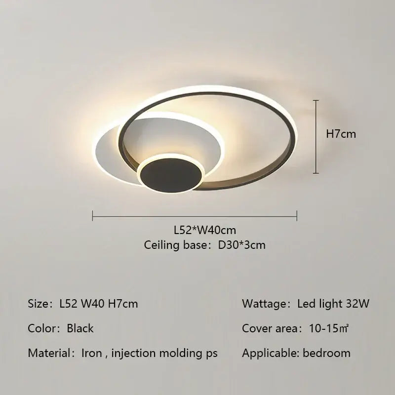 Modern black circular led ceiling light with concentric rings made of iron and injection-molded ps for decorbites circles led ceiling use