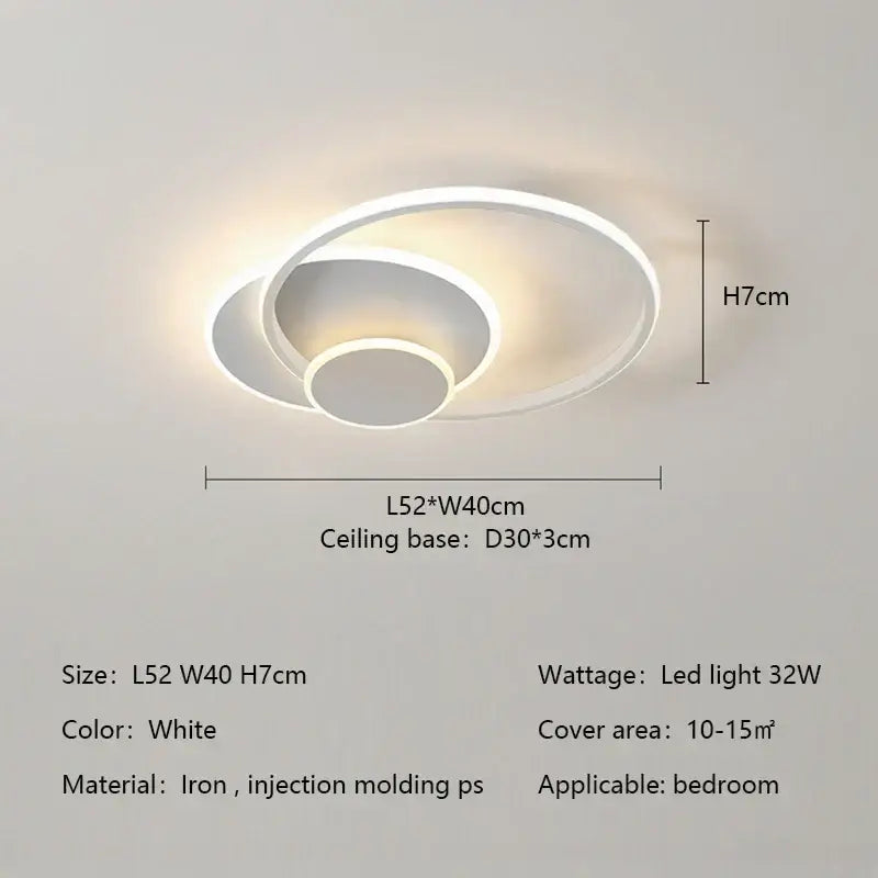 Modern white minimalist circles led ceiling light with three concentric iron and ps rings for bedroom decorbites circles led