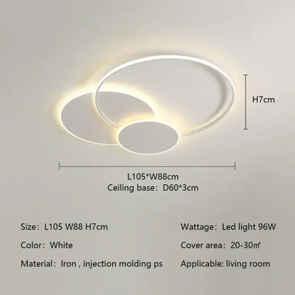 Modern white minimalist circles led ceiling lights with interlocking iron and injection-molded PS rings by decorbites