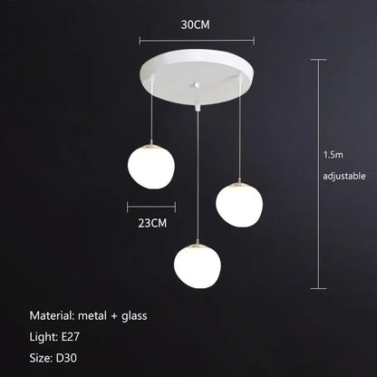 Modern white minimalist spherical pendant lights with cobblestone glass led globes for villa staircase decorbites