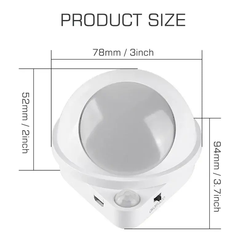 Modern white plastic night light with rounded dome cover and integrated switch featuring rotating magnet night function