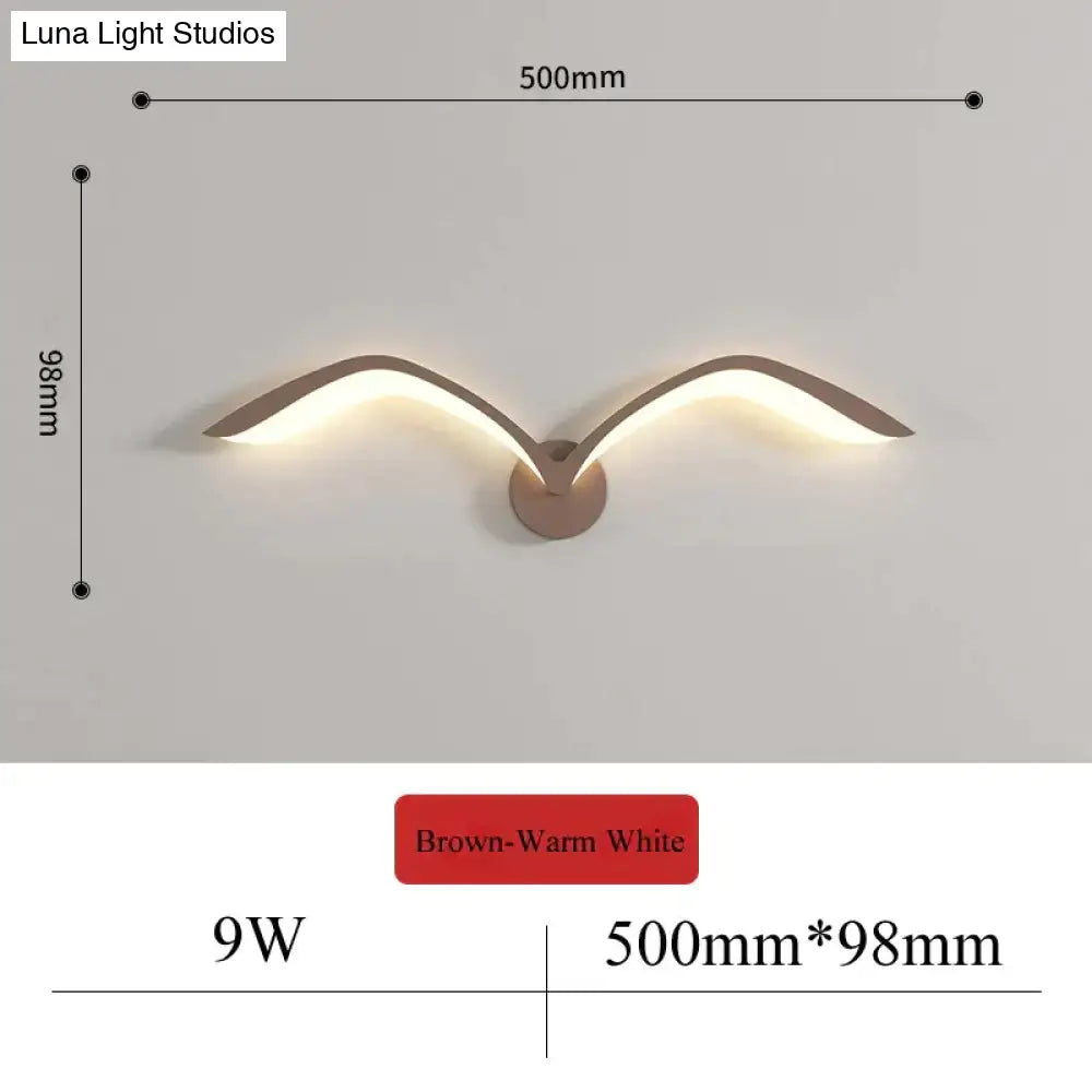 Brown-warm white 9w wall lamp nordic avian style indoor wall-mounted bird-shaped light fixture 500mm x 98mm
