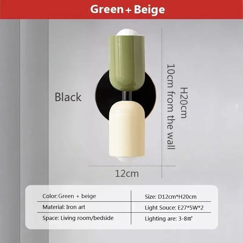 Modern white and olive green cream 2head macaron wall lamp iron art two-tiered bedroom sconce decorbites cream 2head