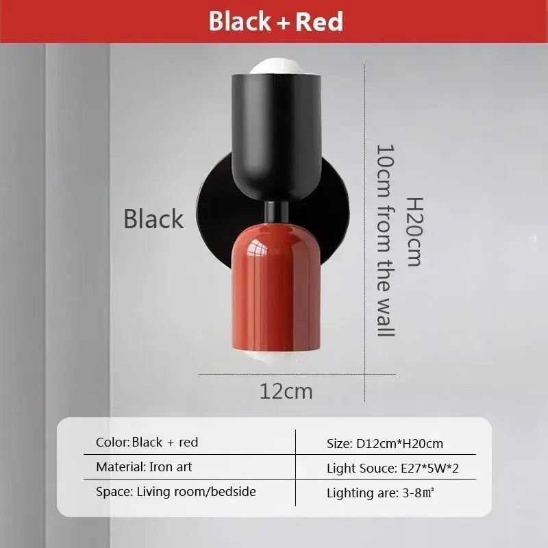 Black and red iron art wall lamp with sleek modern design suitable as decorbites cream 2head macaron bedroom sconce