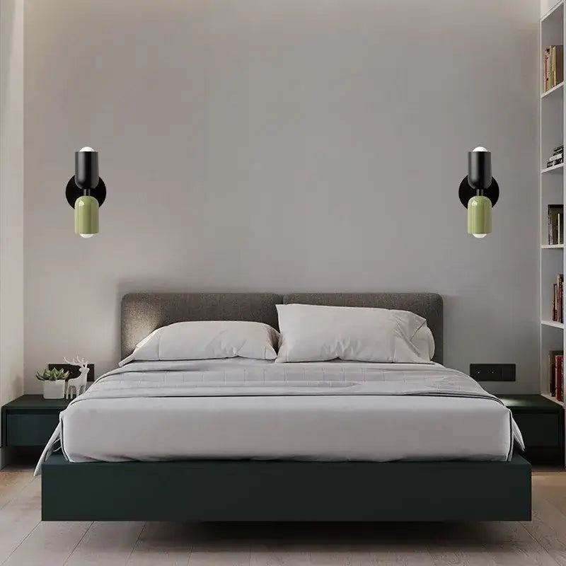 Modern white and olive green macaron wall lamp with sleek black and sage green cylindrical sconces for bedroom decorbites cream 2head