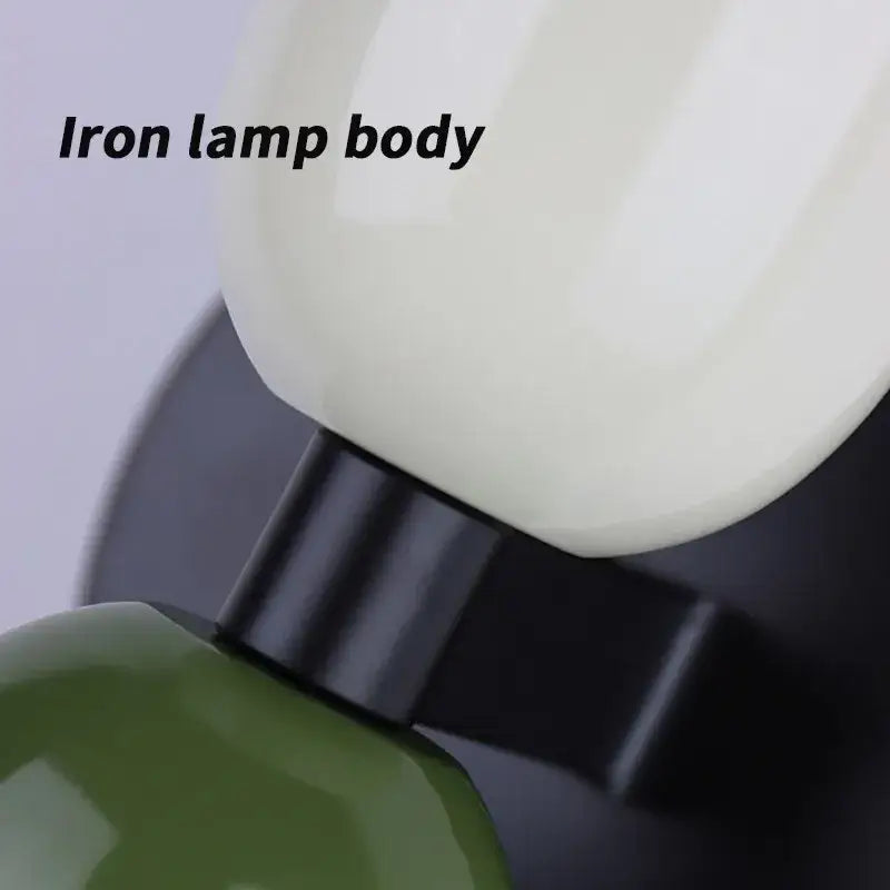 Modern white and olive green macaron wall lamp with a cream 2head macaron glossy ceramic body and matte black iron base
