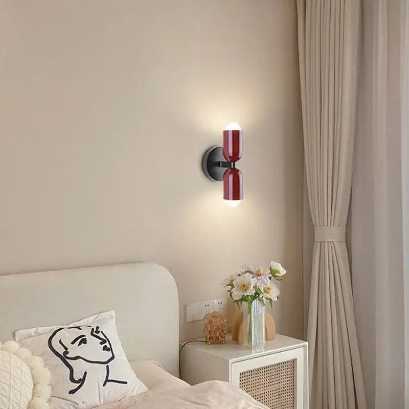 Modern white and olive green macaron wall lamp with red dual-bulb sconce and matte black mounting bracket decorbites cream 2head