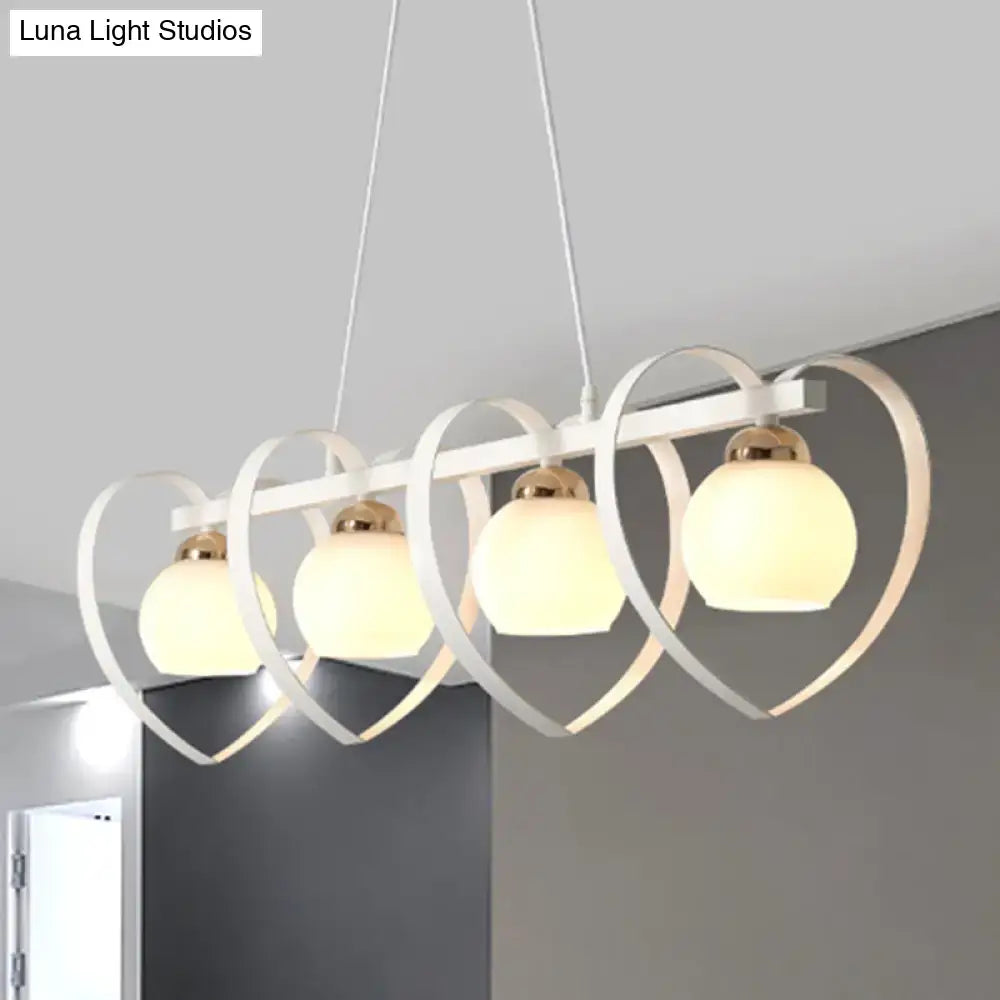 Decorbites™ contemporary white black pendant light with four opal glass globes and heart-shaped metal frames 110v-120v bulb base