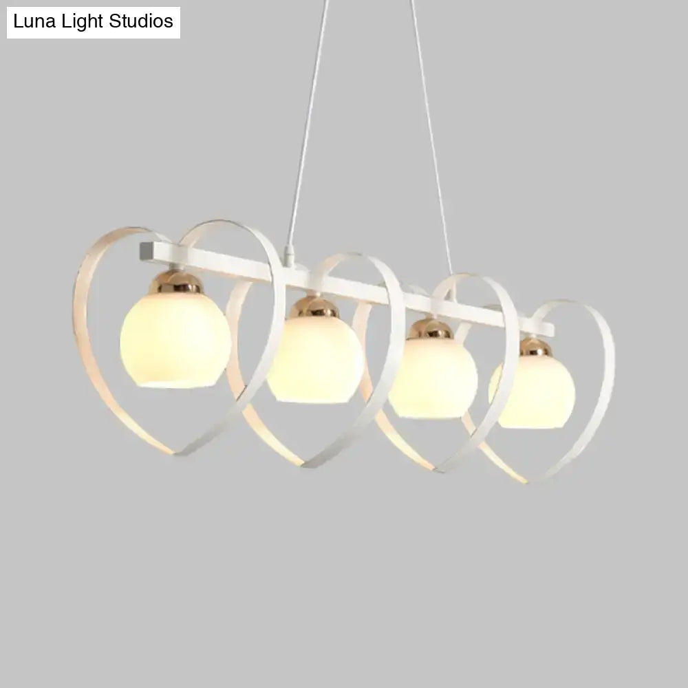 Decorbites™ contemporary white black pendant light with four opal glass shades and heart-shaped metal frame 110v-120v bulb base