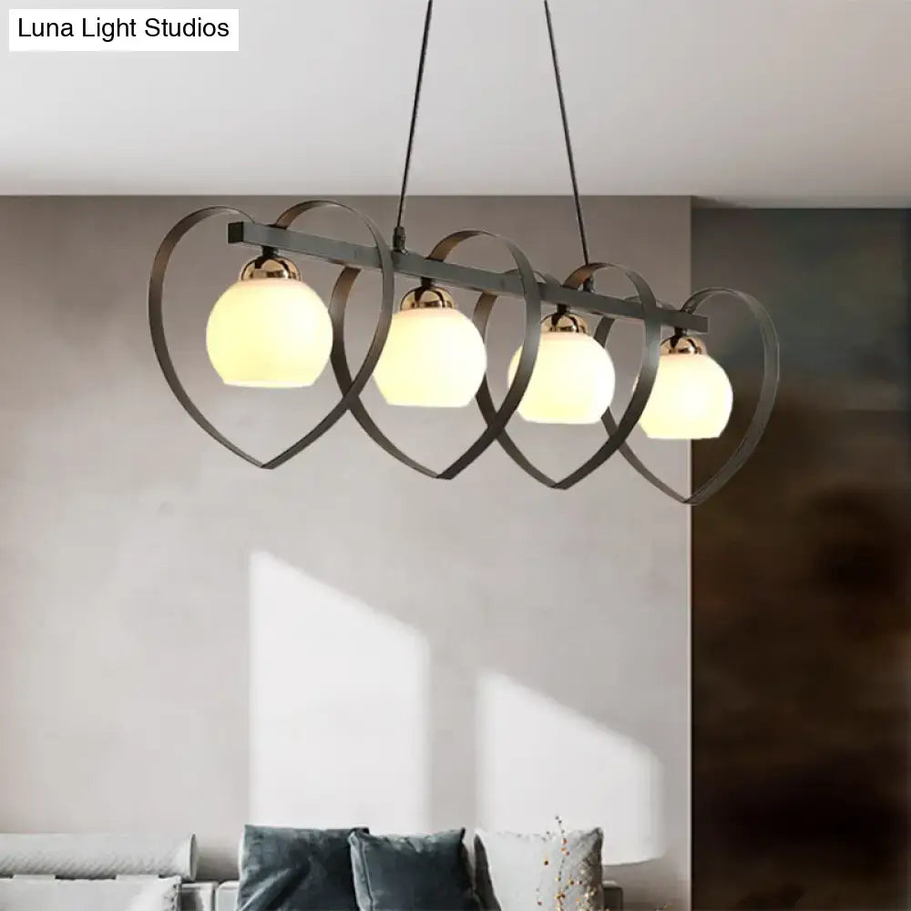Modern black metal chandelier with four glowing opal glass shades for 110v-120v e26 e27 bulb base lighting