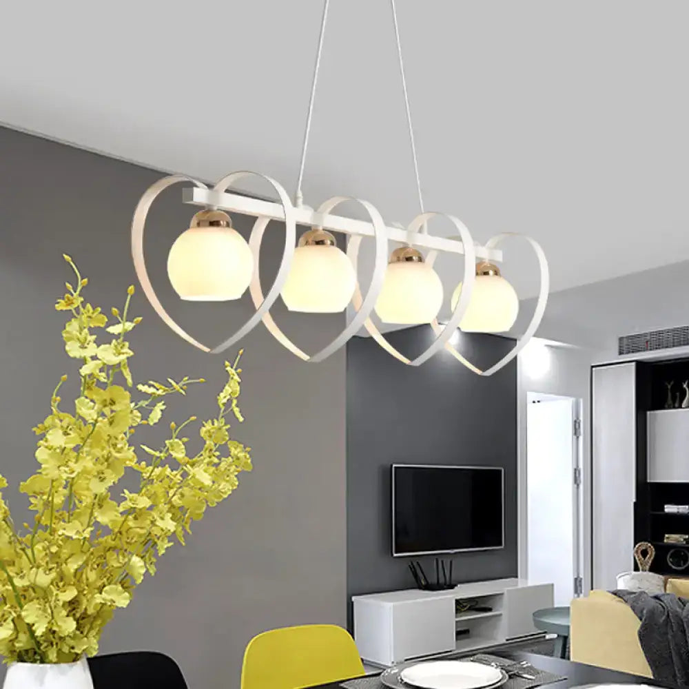 Modern white heart-shaped pendant light with opal glass globes gold accents e26 e27 bulb base 110v-120v hanging lamp